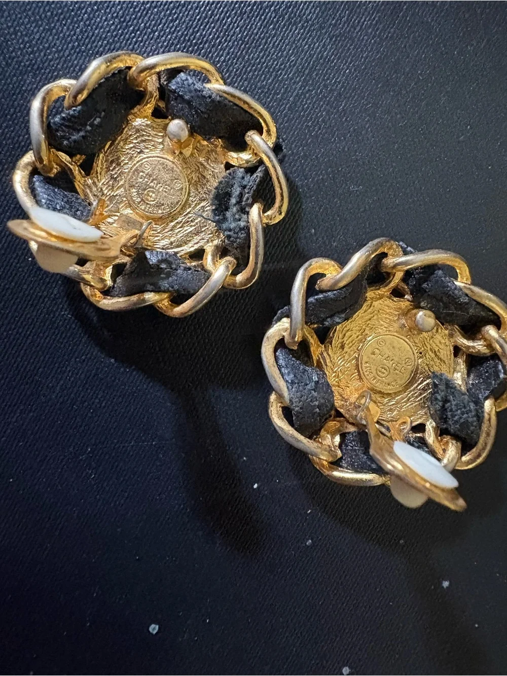 CHANEL Gold and Black CC Logo Chain-Trim Clip-On Earrings